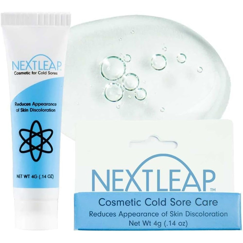 Next Leap Fast Acting Cold Sore Treatment Gel front view packaging for redness reduction
