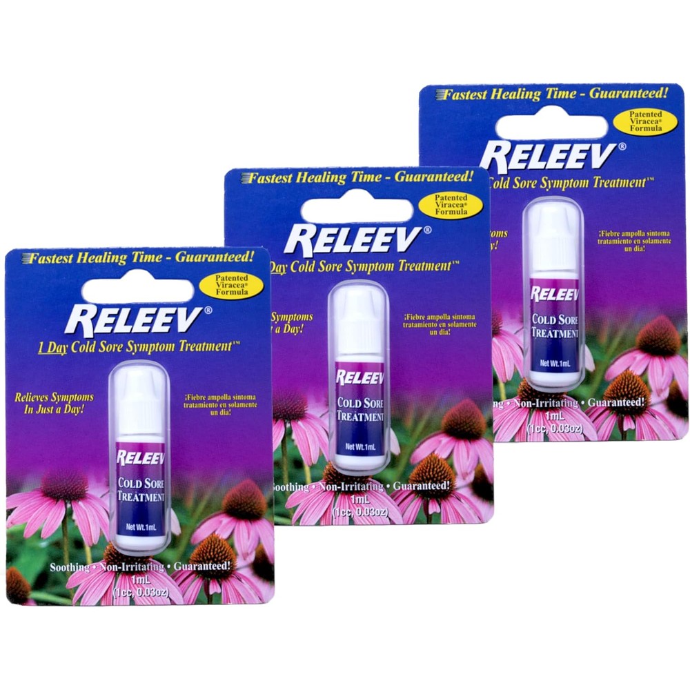 Releev 1 Day Cold Sore Symptom Relief front view of packaging