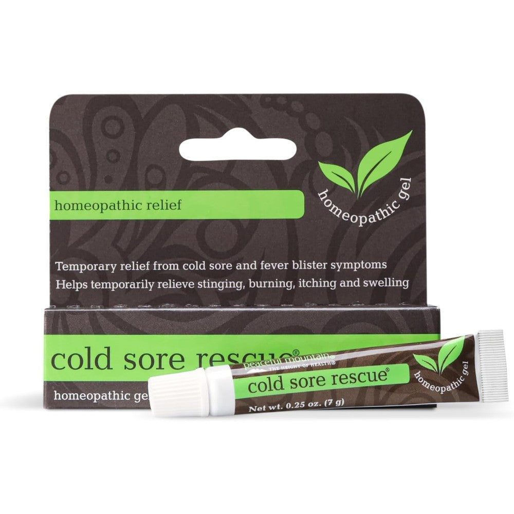 Peaceful Mountain Cold Sore Rescue Homeopathic Gel front view package for fever blister relief