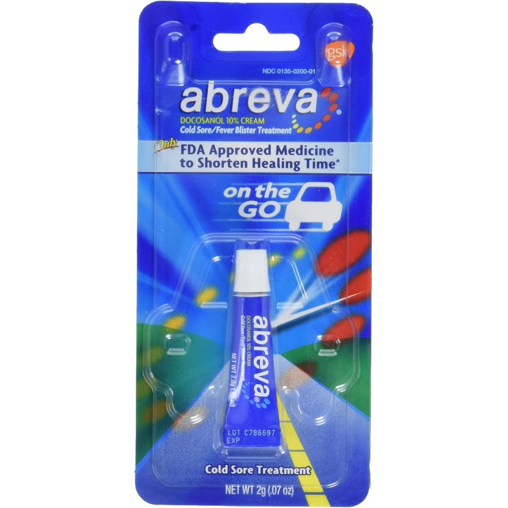 Abreva Cold Sore and Fever Blister Treatment two pack front view showing blue blister packaging