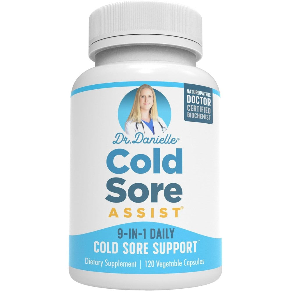 Dr. Danielle Cold Sore Assist 120 capsules front bottle view for immune system support