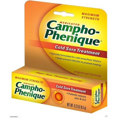 Campho-Phenique Maximum Strength Cold Sore Treatment three pack front view medicated gel for pain relief