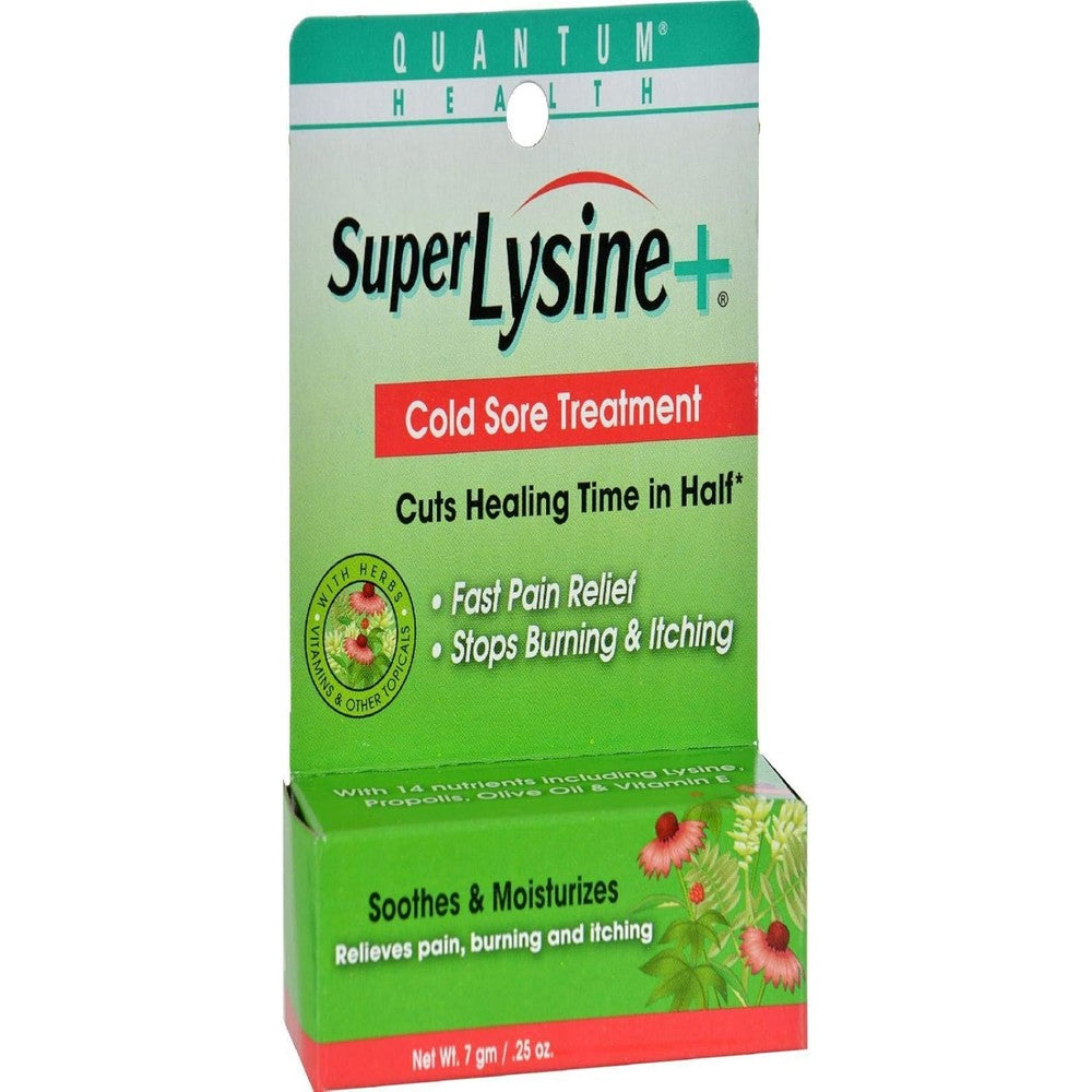 Quantum Super Lysine Plus Cold Sore Treatment Cream front view authentic USA imported ointment for fever blister relief