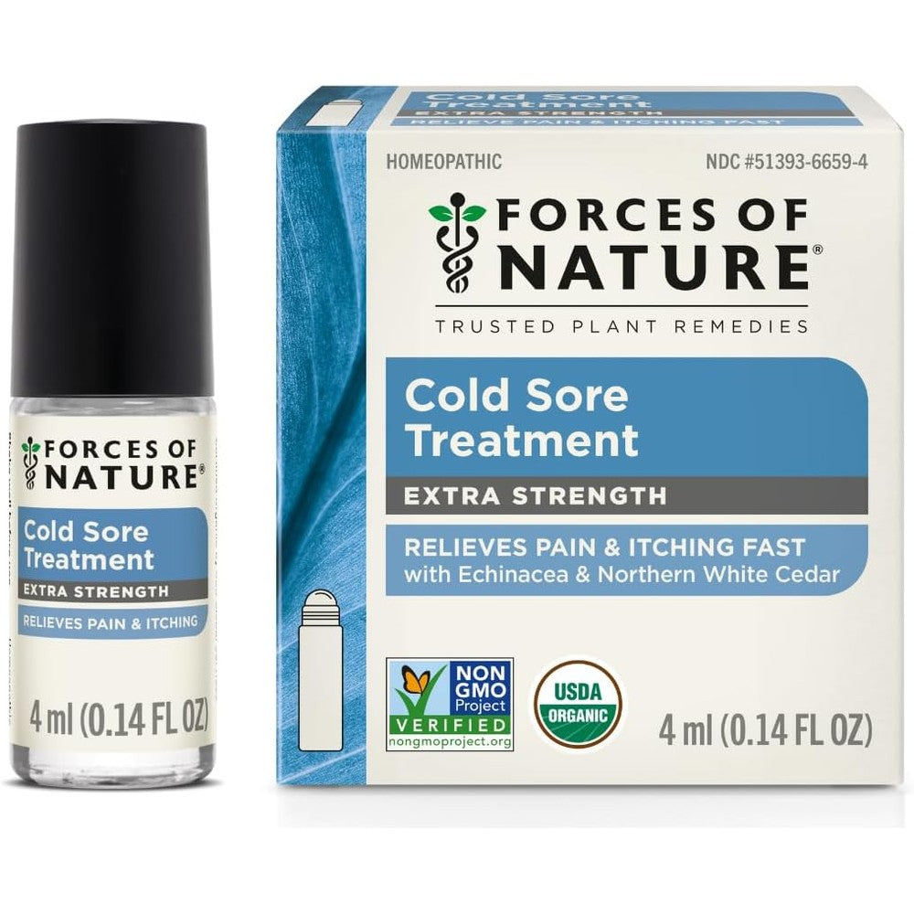 Forces of Nature Cold Sore Treatment Extra Strength H-Balm front view bottle for fever blister relief