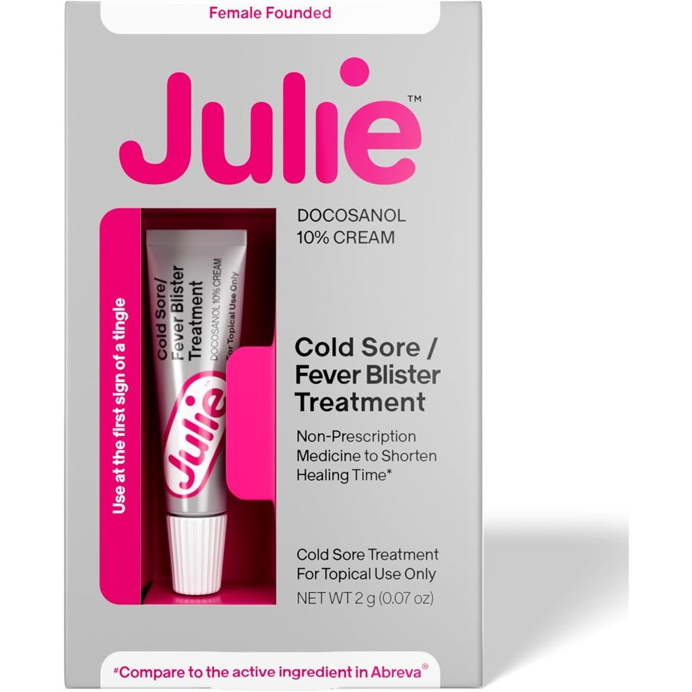 Julie Cold Sore Treatment front view packaging showing docosanol antiviral cream