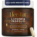 Herstat L-Lysine and Propolis 60 capsules bottle front view showing premium immune and lip health supplement labels.