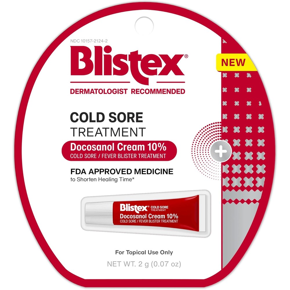 Blistex cold sore treatment docosanol cream 10 percent front packaging view for fever blister relief