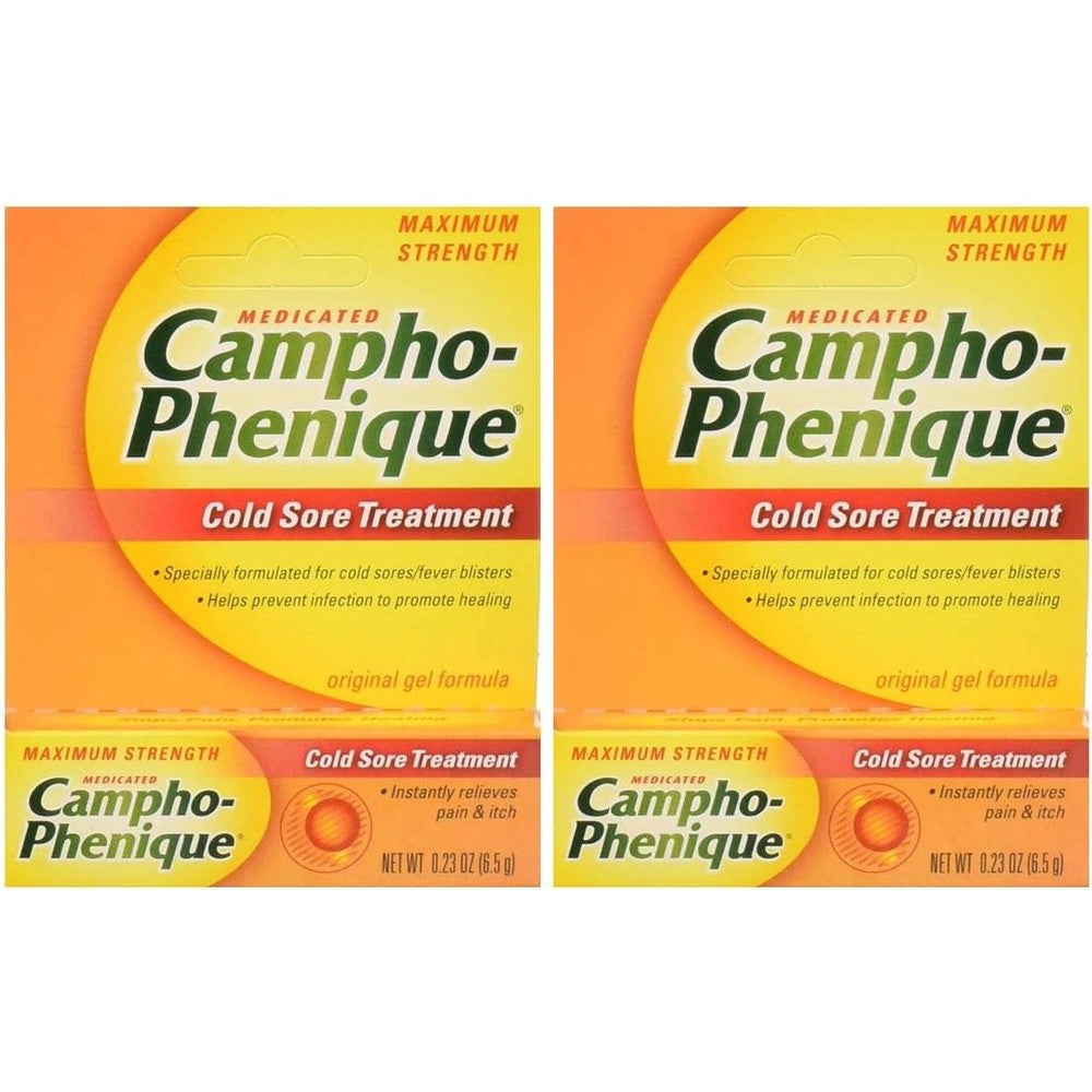 Campho-Phenique Cold Sore Treatment Maximum Strength Original Gel two pack front view for fever blister relief