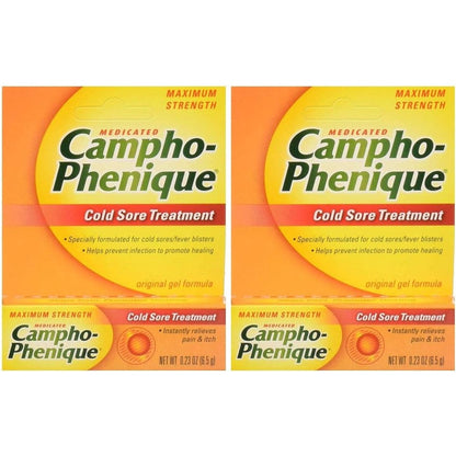 Campho-Phenique Cold Sore Treatment Maximum Strength Original Gel two pack front view for fever blister relief