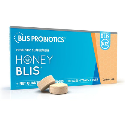 BLIS Technologies HoneyBlis Oral Probiotic Throat Lozenges front view packaging showing 16 lozenges count