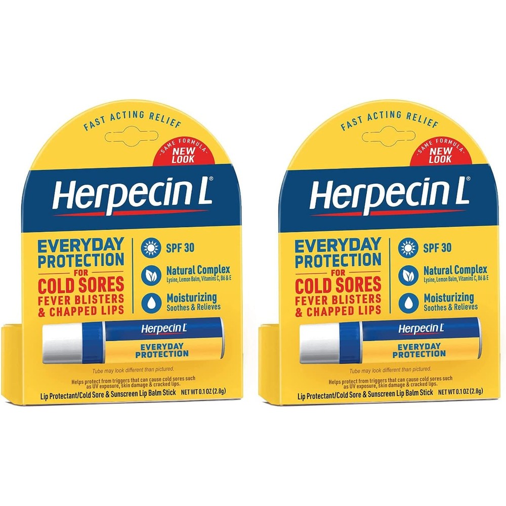 Herpecin L Lip Balm Stick 2 Pack front view packaging for cold sore treatment.