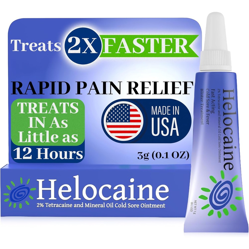 Helocaine Cold Sore Treatment front packaging view for rapid oral pain relief