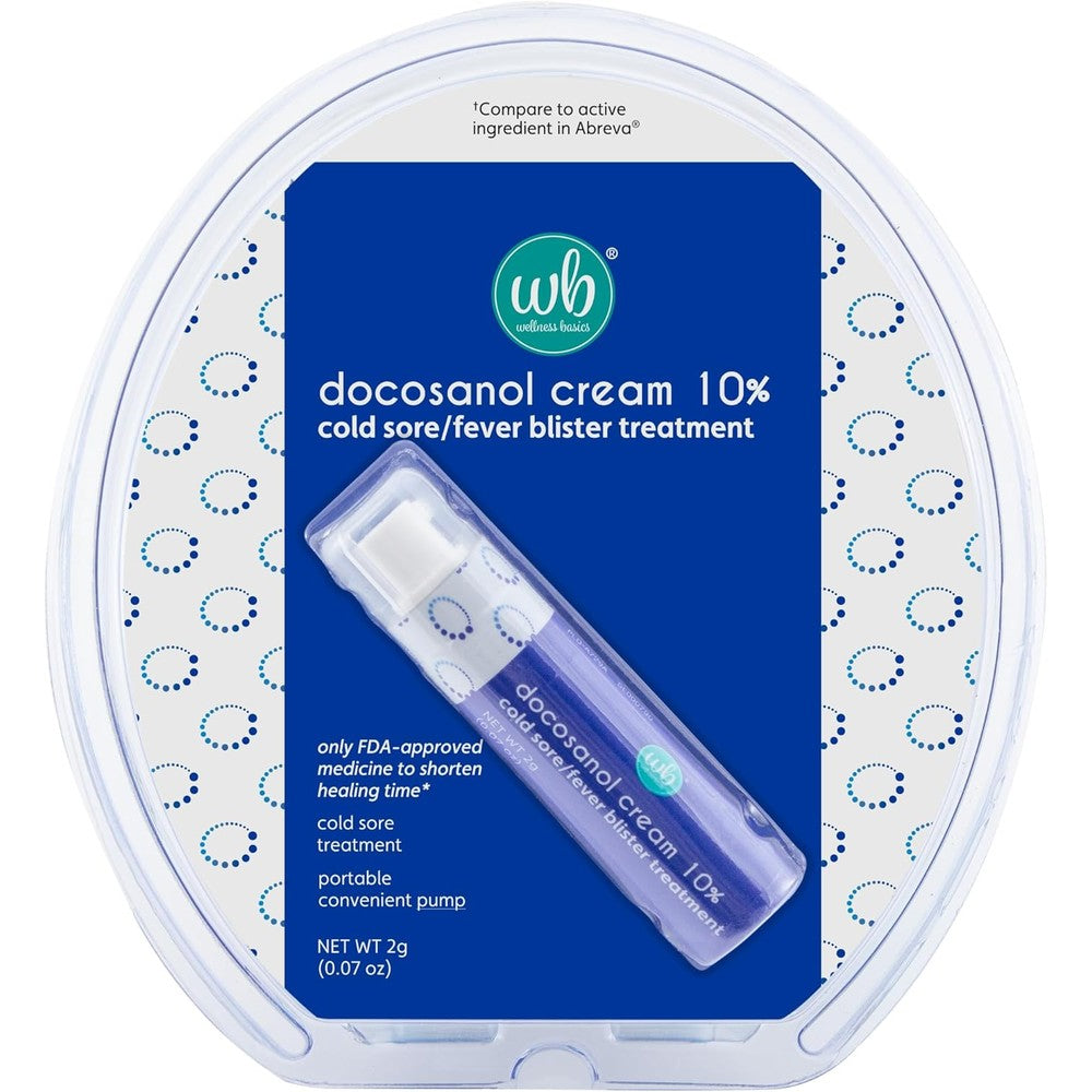 Wellness Basics Docosanol Cream ten percent pump front view for cold sore treatment