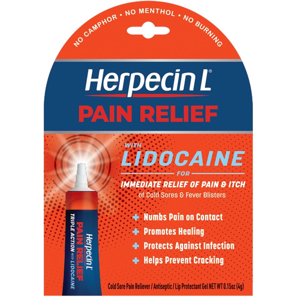 Herpecin-L Pain Relief Treatment 0.15 Ounce front view package for cold sore relief