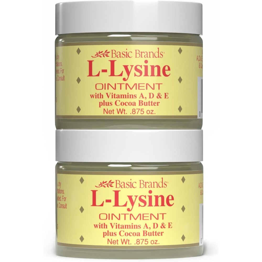 Basic Brands L-Lysine Ointment two pack front view for cold sore treatment