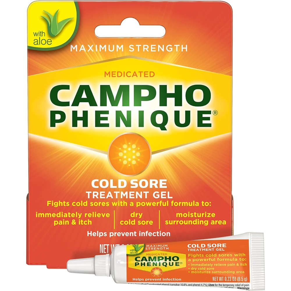 Campho Phenique cold sore and fever blister treatment original gel front view packaging
