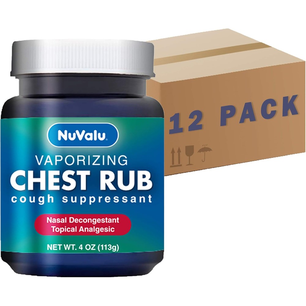 NuValu Vaporizing Chest Rub 4 ounce blue jar front view for cough relief