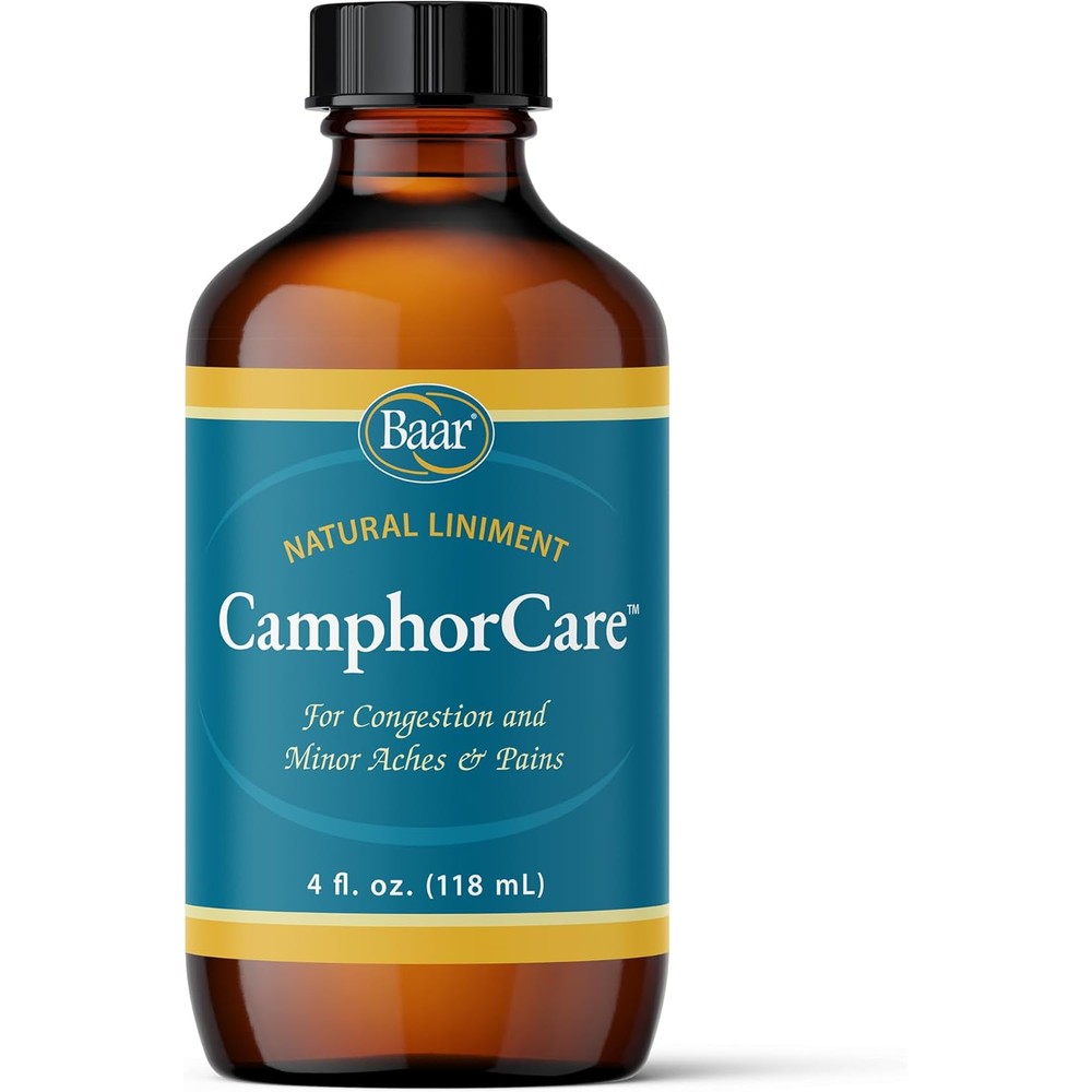 Baar Camphor Care Natural Liniment 4 Ounce bottle front view for congestion relief