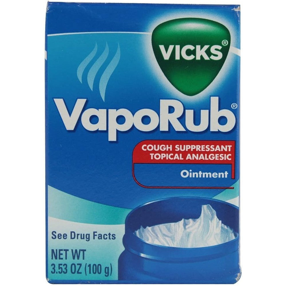 Vicks VapoRub topical analgesic ointment front view for cold cough relief