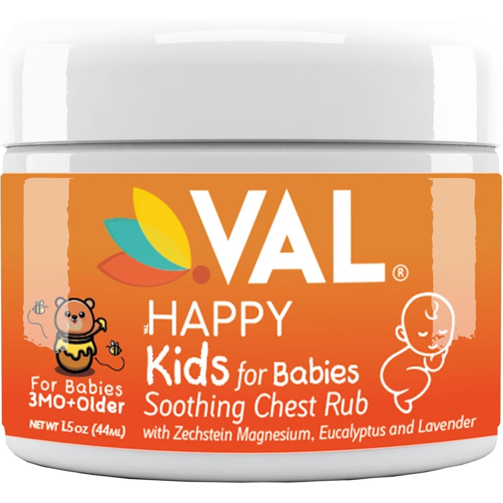 VAL Supplements Magnesium Chest Rub for Babies front view of the 1.5 ounce jar showing natural ingredients