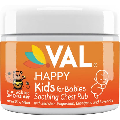 VAL Supplements Magnesium Chest Rub for Babies front view of the 1.5 ounce jar showing natural ingredients