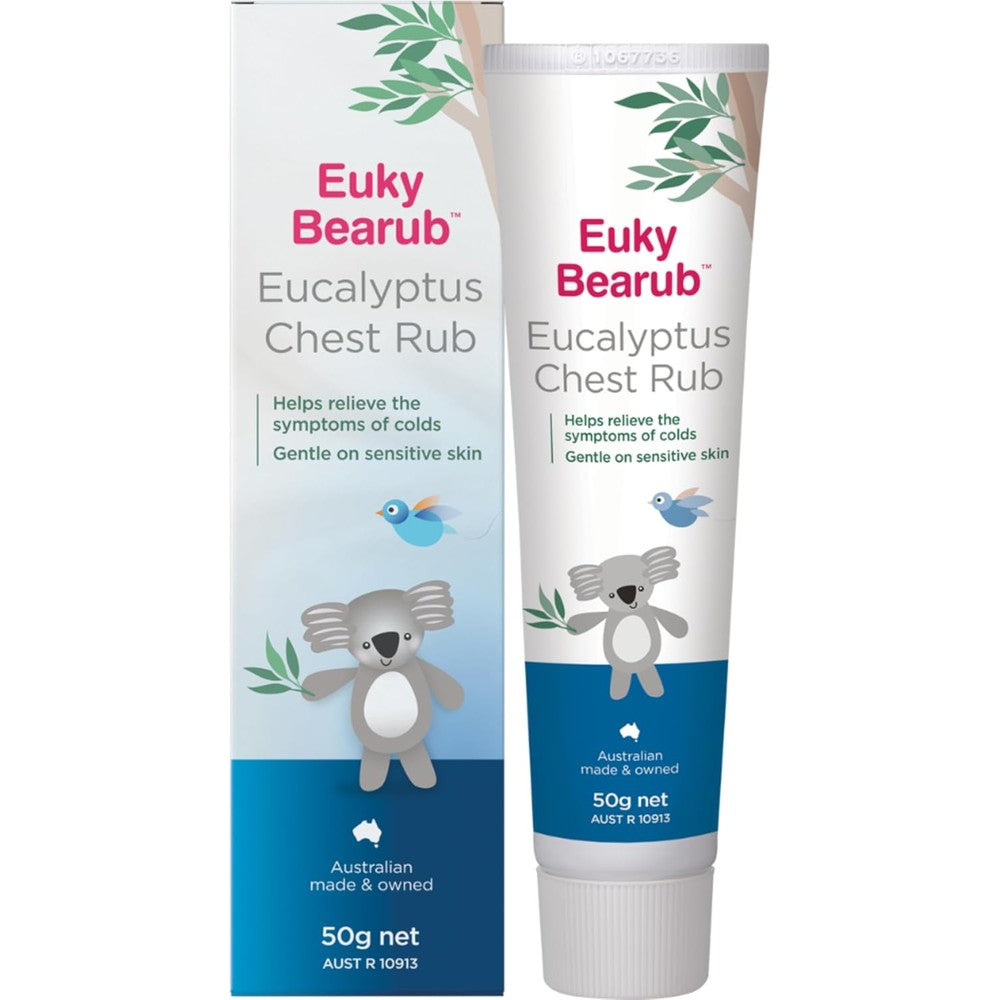 Euky Bear Euky Bearub Eucalyptus Chest Rub 50g front view for cold relief