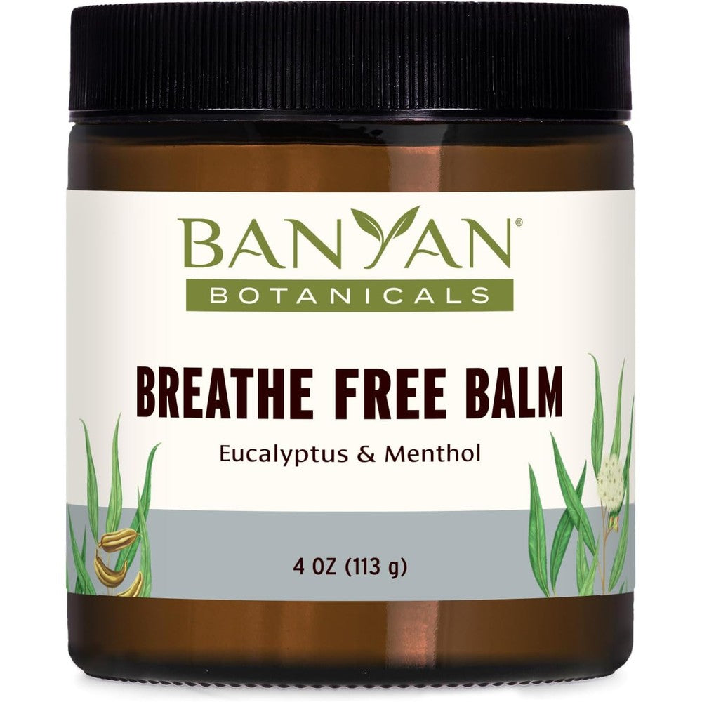 Banyan Botanicals Breathe Free Balm front view of the four ounce jar for natural respiratory relief