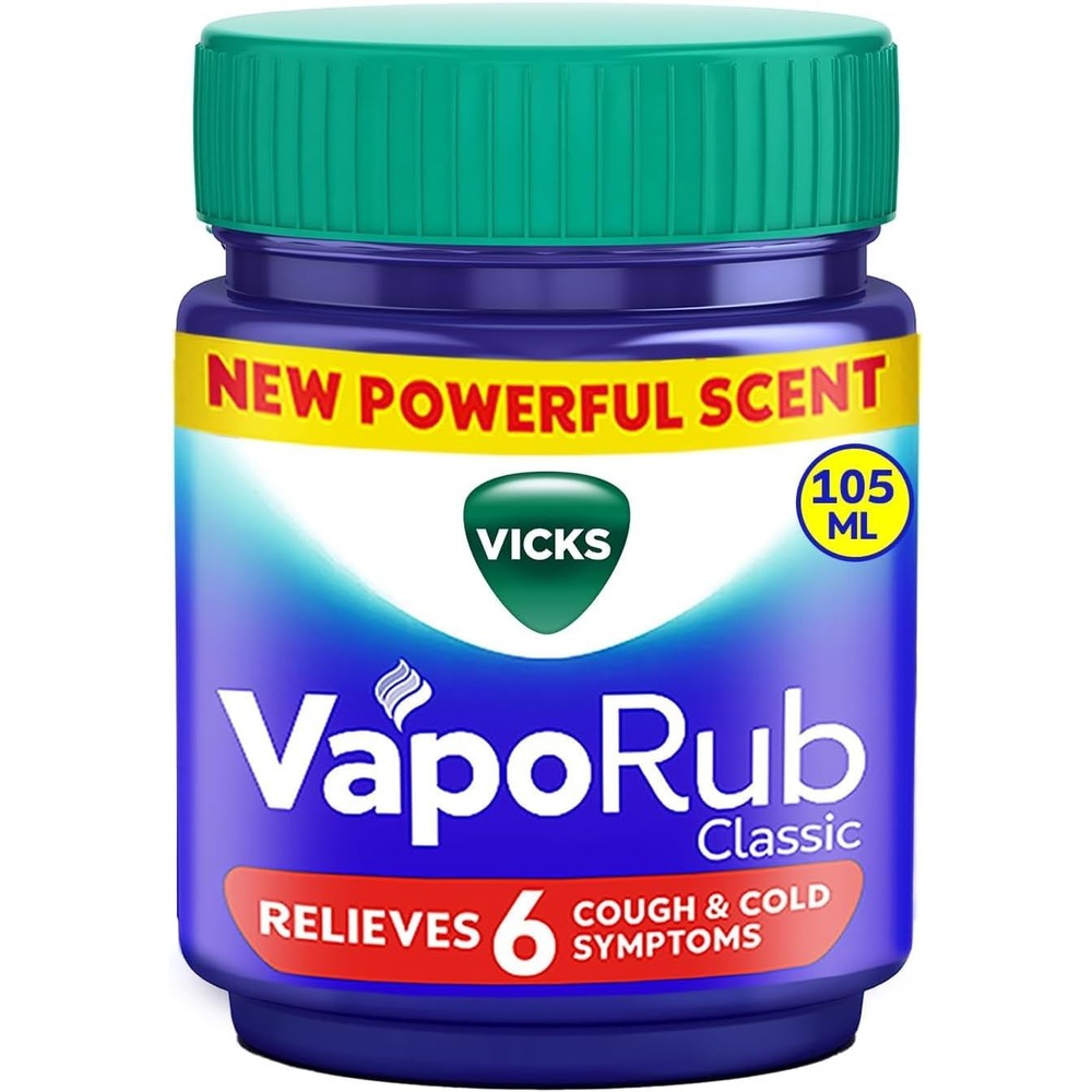 Vicks VapoRub Imported Cold Relief Ointment one hundred grams jar front view showing packaging details
