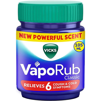 Vicks VapoRub Imported Cold Relief Ointment one hundred grams jar front view showing packaging details