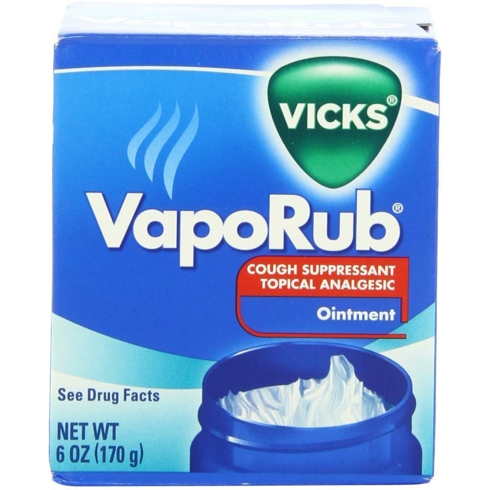 Vicks VapoRub Cough Suppressant 6 Ounce jar front view showcasing authentic USA packaging.