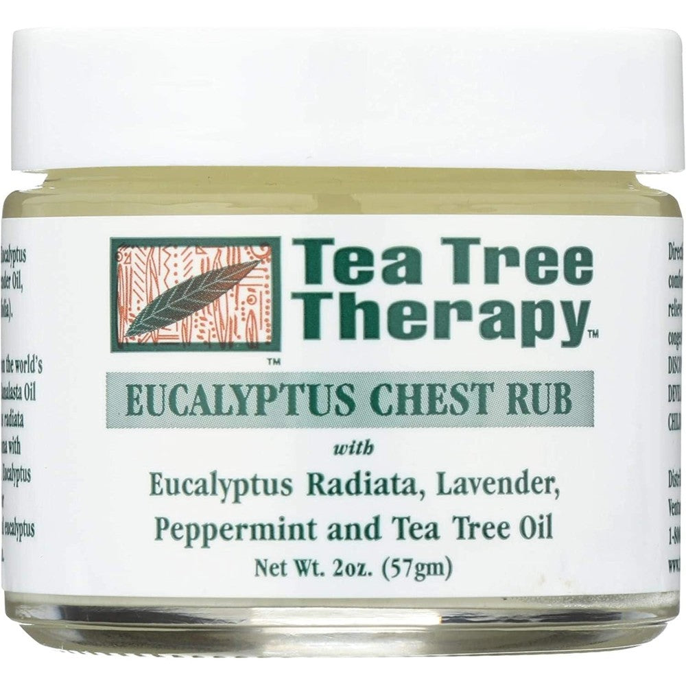 Tea Tree Therapy Eucalyptus Chest Rub front view of two pack jars for natural congestion relief