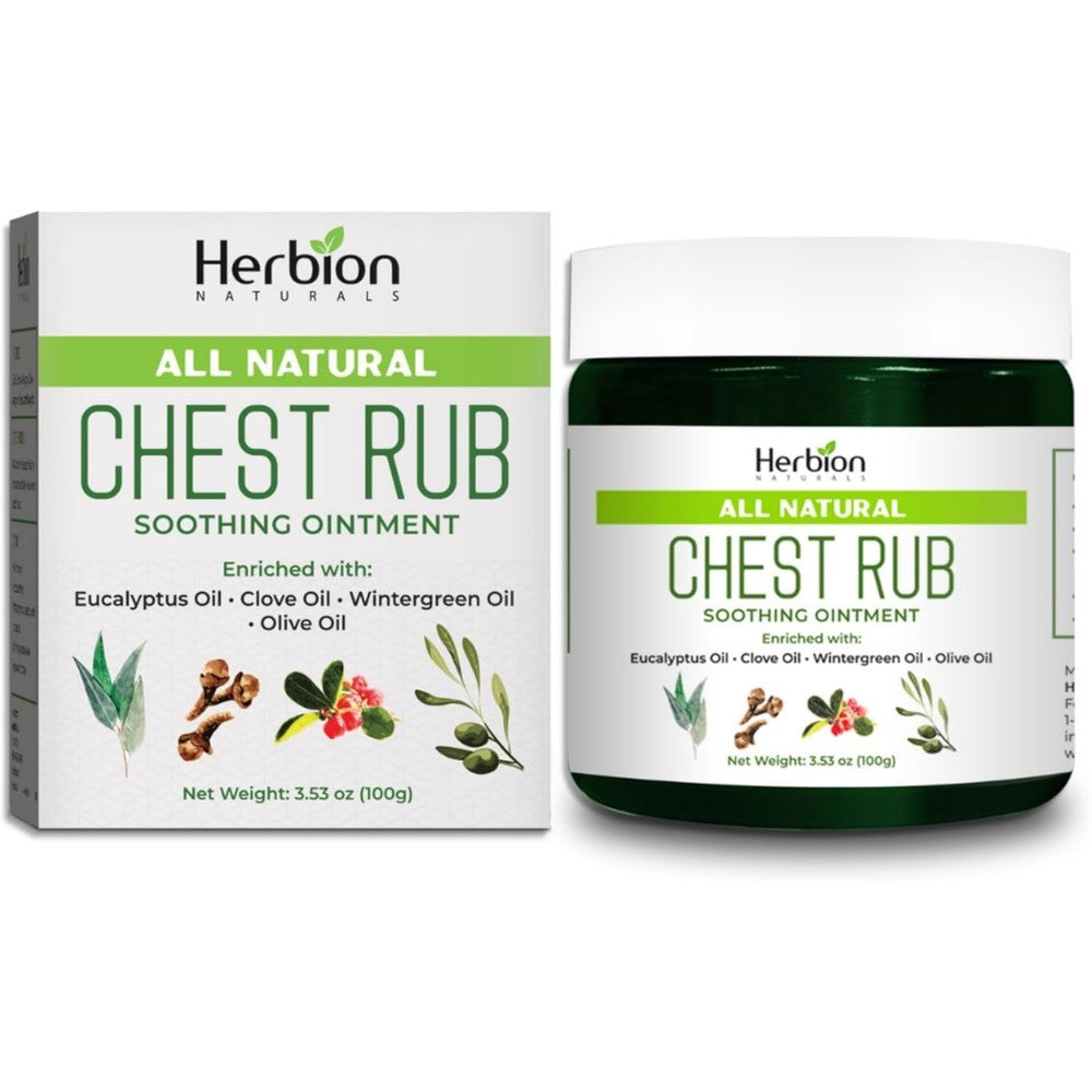 Herbion Naturals Chest Rub Soothing Ointment front view packaging for natural cold relief.
