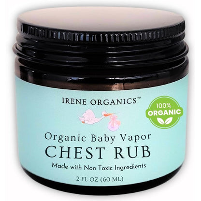 Irene Organics Organic Baby Vapor Chest Rub front view of two ounce jar for infant congestion relief