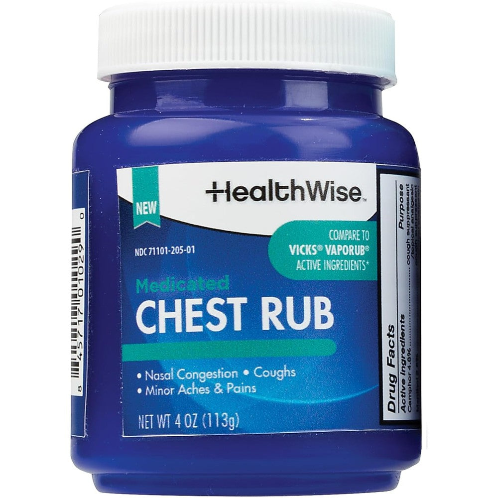 HealthWise Medicated Chest Rub 4 ounce jar front view for cough relief
