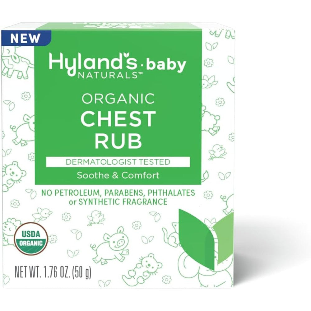 Hyland's Naturals Baby Organic Chest Rub front view packaging for soothing infant care