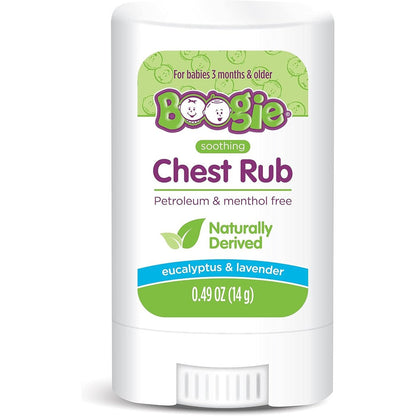 Boogie Soothing Chest Rub Stick front view packaging for baby cold relief