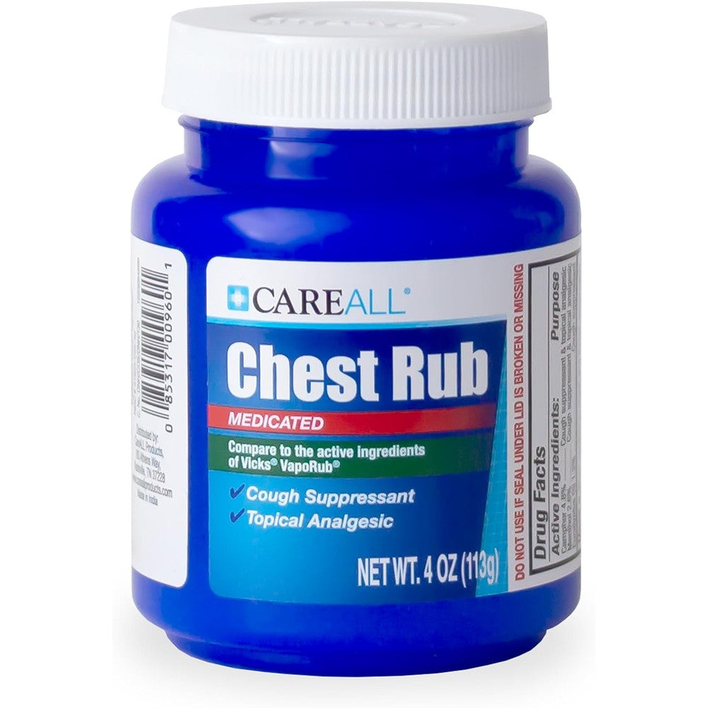 CareAll Medicated Chest Rub front view packaging showing cough suppressant and topical analgesic details
