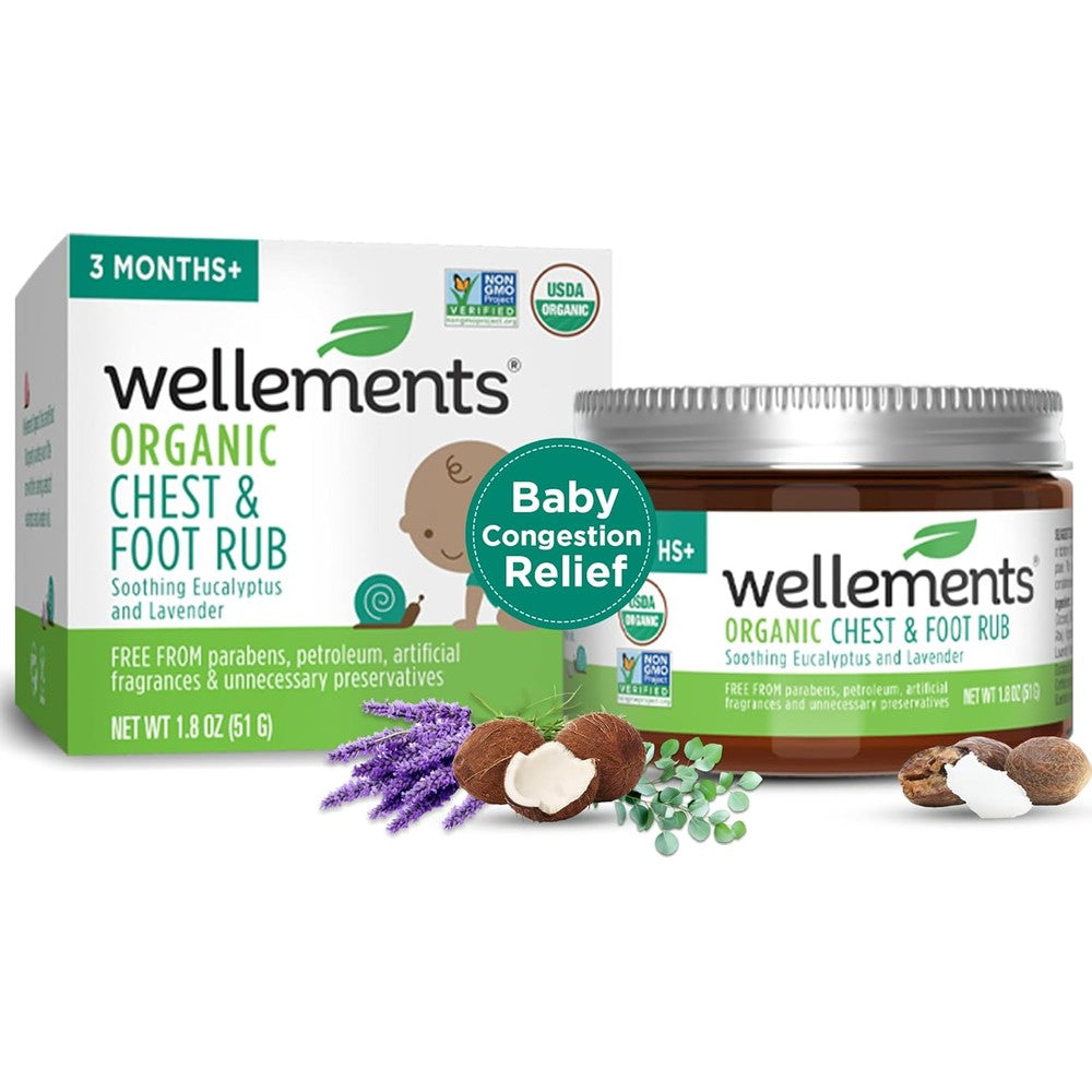 Wellements Organic Baby Chest and Foot Rub front view jar for infant congestion relief