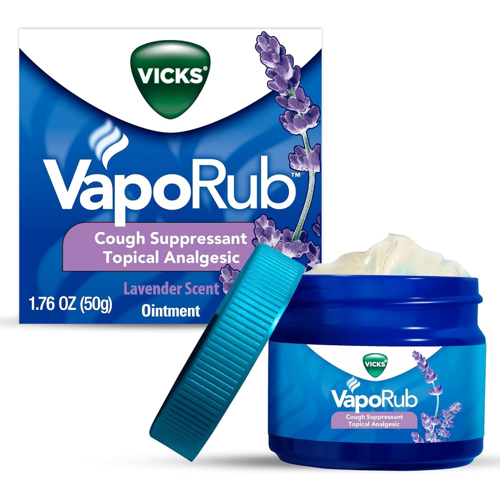 Vicks VapoRub Lavender Scent 1.76 Ounce front view jar for cough relief