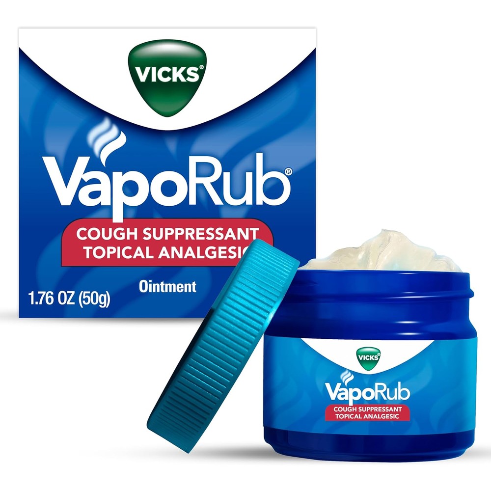 Vicks VapoRub Original Cough Suppressant Ointment 1.76 Ounce front view jar for cold relief