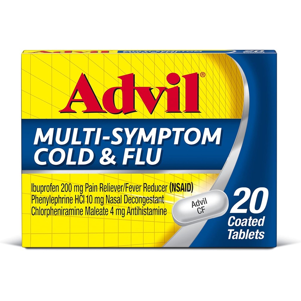 Advil Multi Symptom Cold and Flu Medicine 20 coated tablets front view packaging