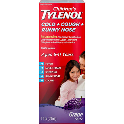 Tylenol Childrens Cold Cough Runny Nose grape liquid front view