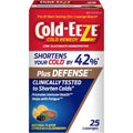 Cold-EEZE Plus Defense Zinc Lozenges front packaging view showing citrus and elderberry flavors.