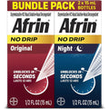 Afrin No Drip Original and Night Nasal Mist Bundle Pack front view showing two bottles for fast acting sinus relief.