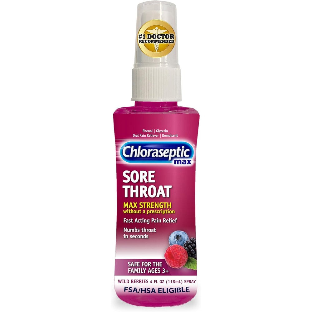 Chloraseptic Max Strength Sore Throat Spray wild berries flavor front view