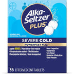 Alka-Seltzer Plus Severe Cold 36 count box front view showing effervescent cold medicine packaging.