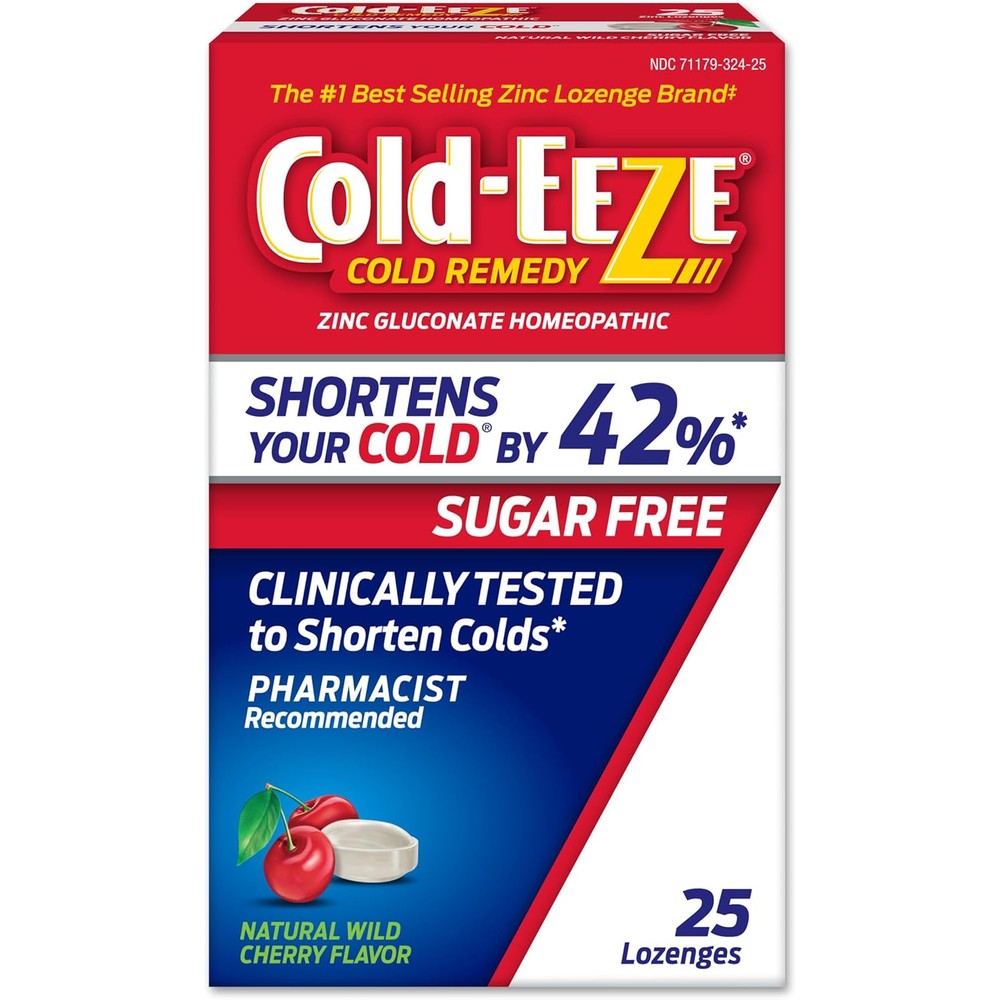 Cold-EEZE Sugar-Free Wild Cherry Zinc Lozenges front view box packaging