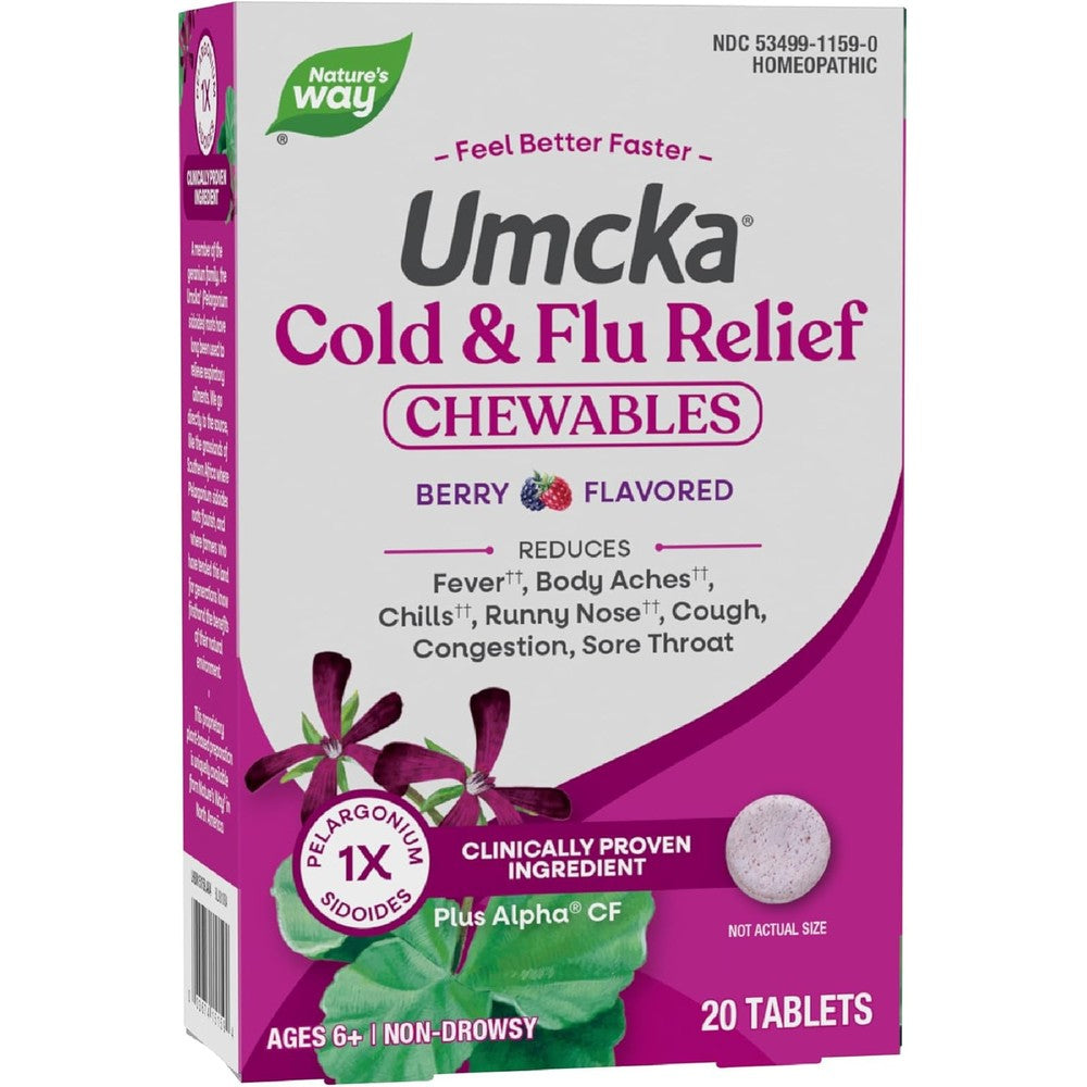 Nature's Way Umcka Cold and Flu Relief box front view for homeopathic recovery
