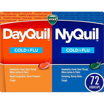 Vicks DayQuil and NyQuil Co-Pack 72 count front box view for cold and flu relief