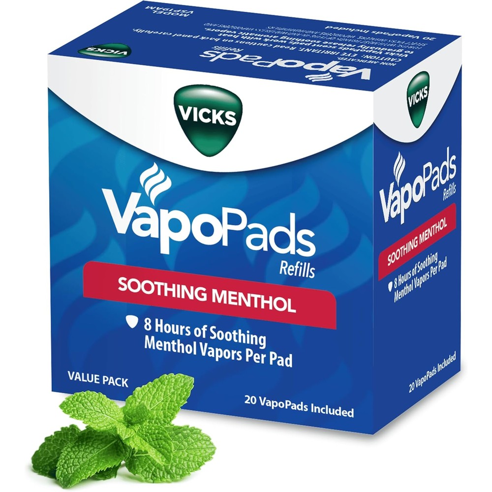 Vicks VapoPads original menthol scent refill pads twenty count front retail packaging view